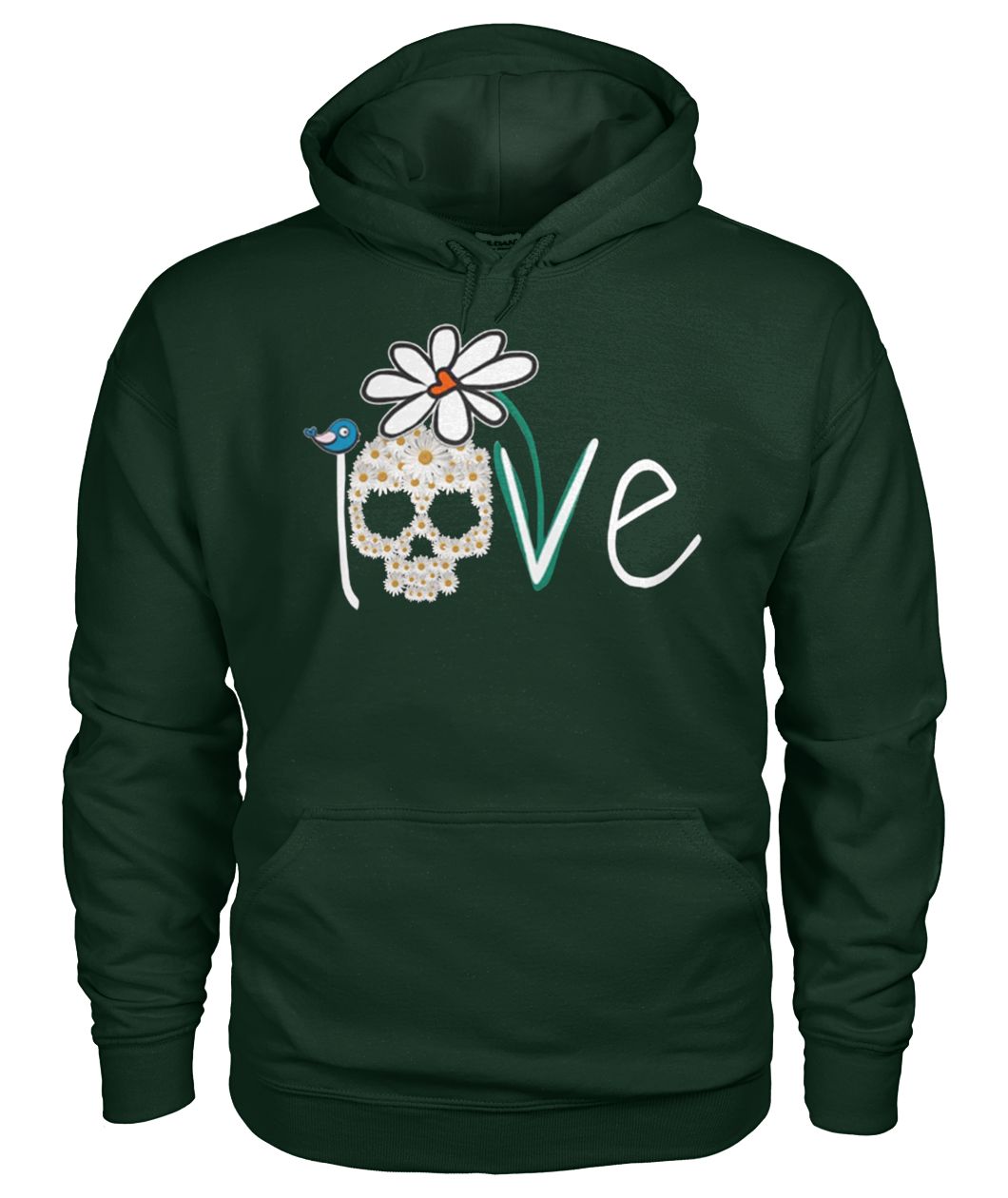 Skull love white daisy flower gildan hoodie
