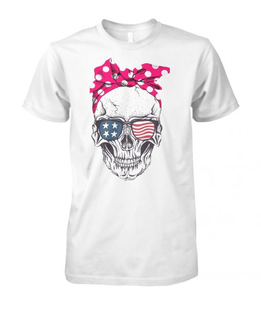 Skull with american flag sunglasses unisex cotton tee