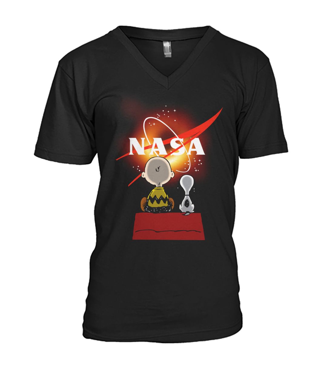 Snoopy and charlie brown black hole NASA men's v-neck