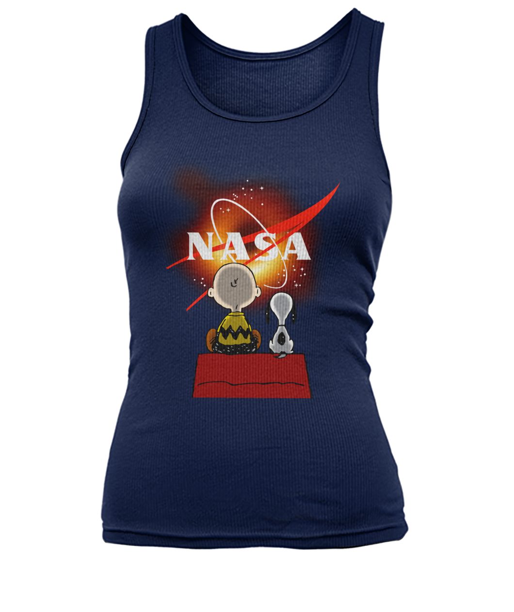 Snoopy and charlie brown black hole NASA women's tank top