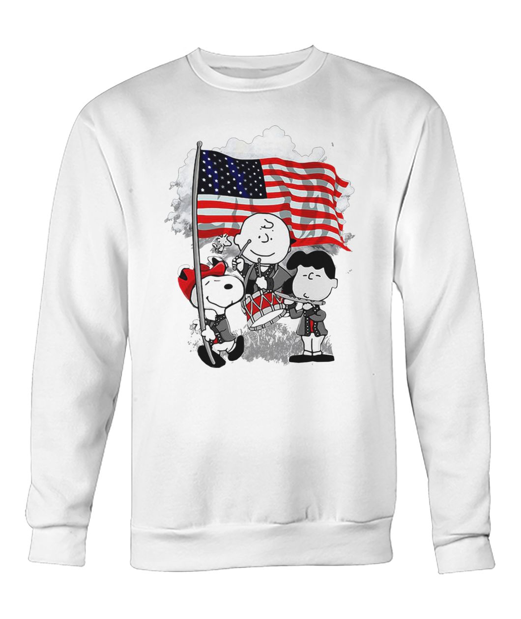 Snoopy charlie brown and lucy with american flag crew neck sweatshirt