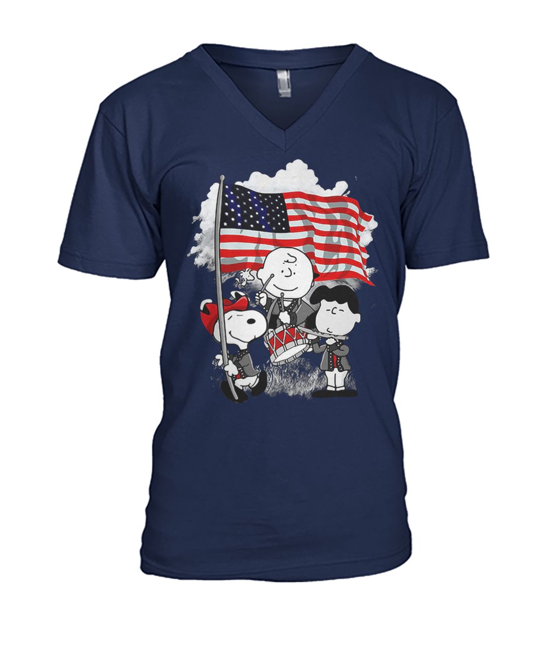 Snoopy charlie brown and lucy with american flag mens v-neck