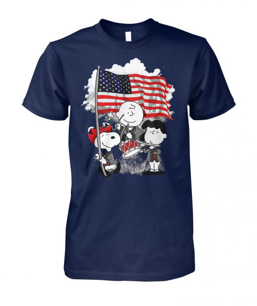 Snoopy charlie brown and lucy with american flag unisex cotton tee