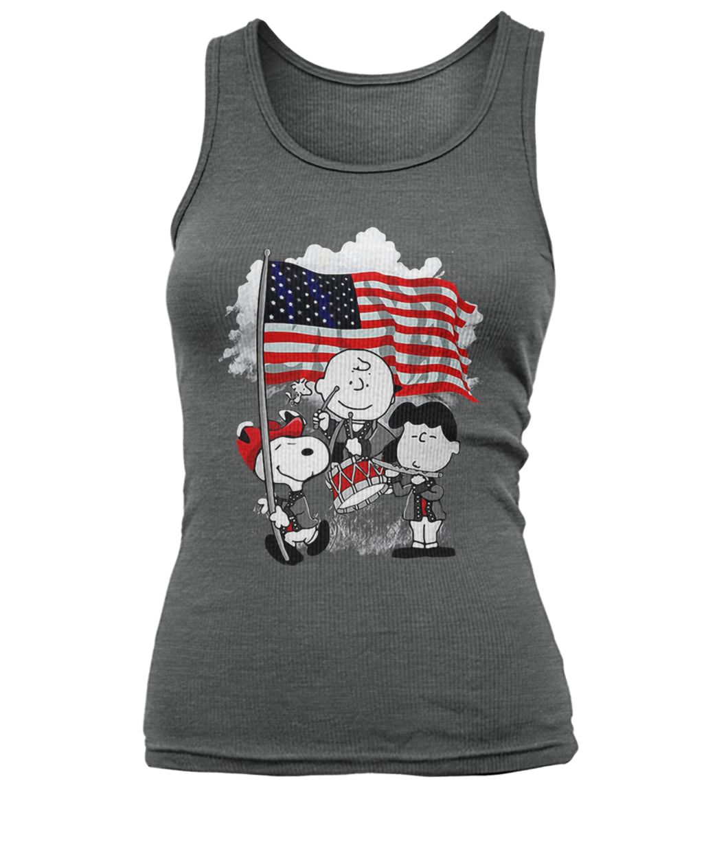 Snoopy charlie brown and lucy with american flag women's tank top