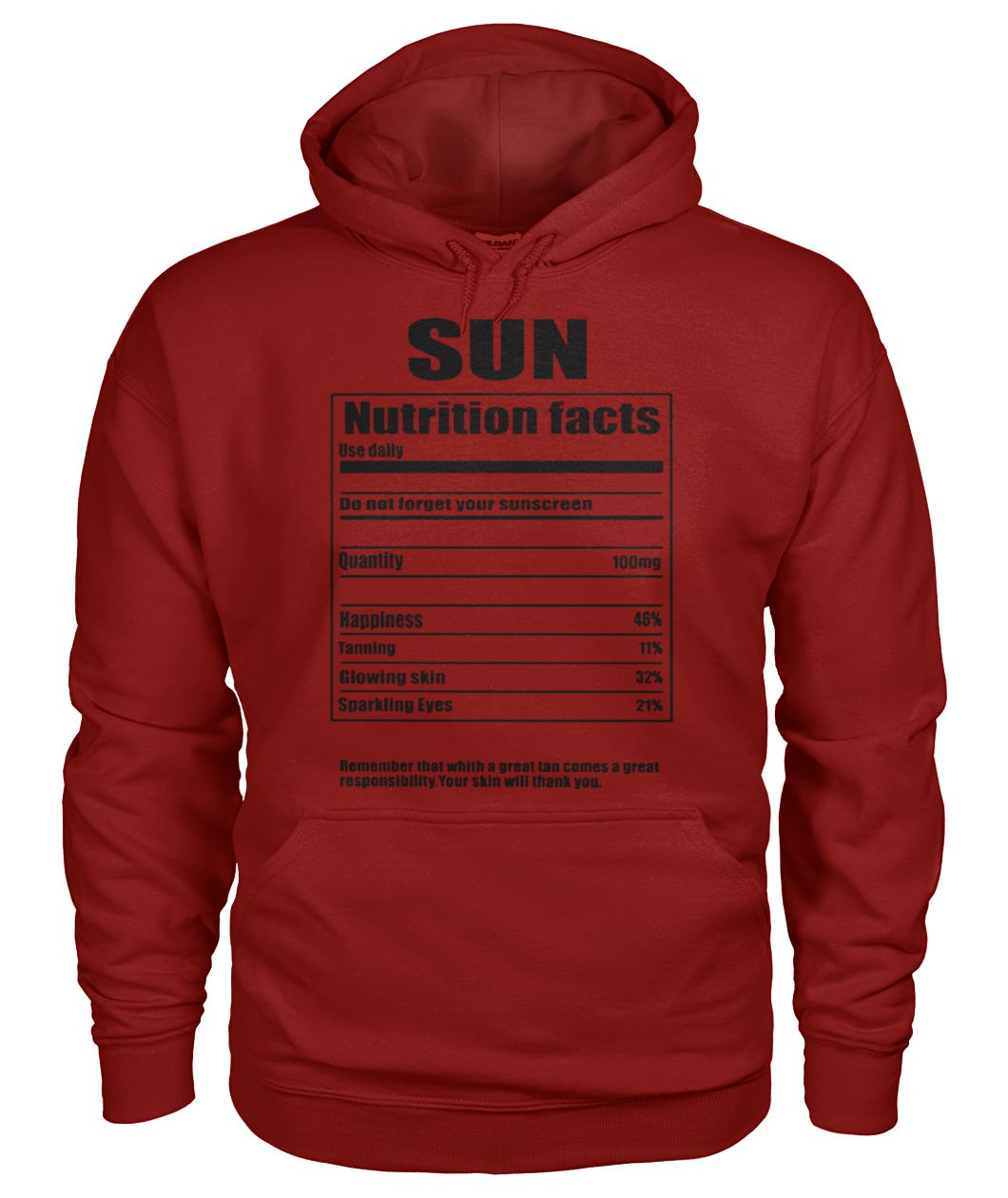 Sun nutrition facts label gildan hoodie