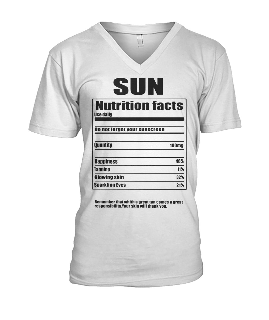 Sun nutrition facts label mens v-neck