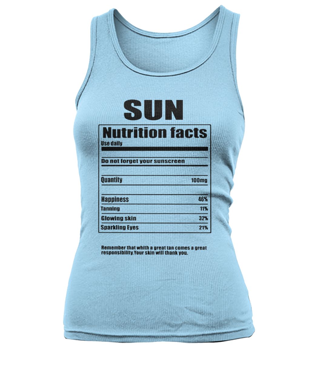 Sun nutrition facts label women's tank top