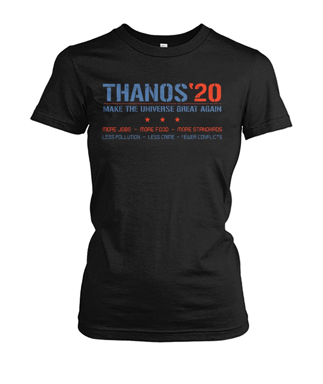 Thanos'20 make the universe great again more jobs more food more standards women's crew tee