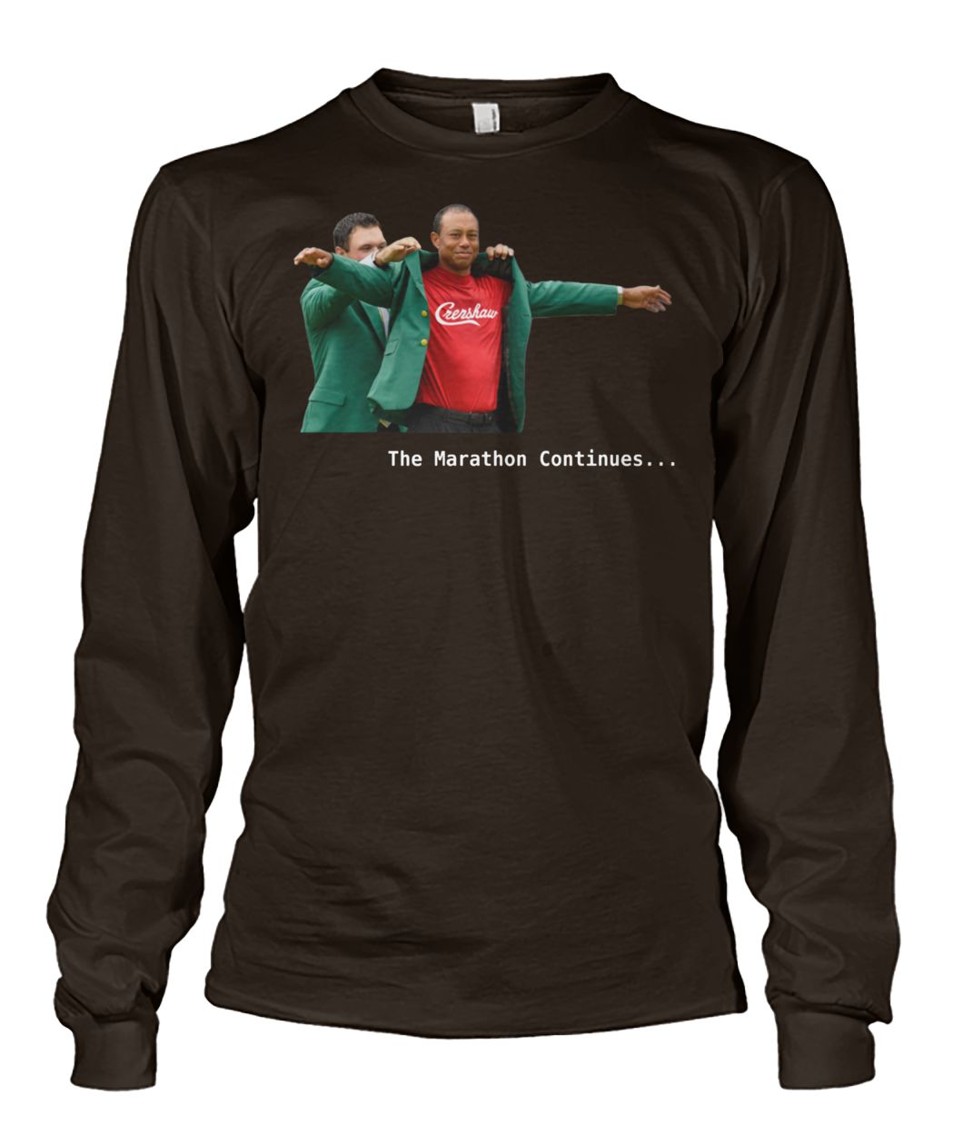 Tiger woods crenshaw the marathon continues unisex long sleeve