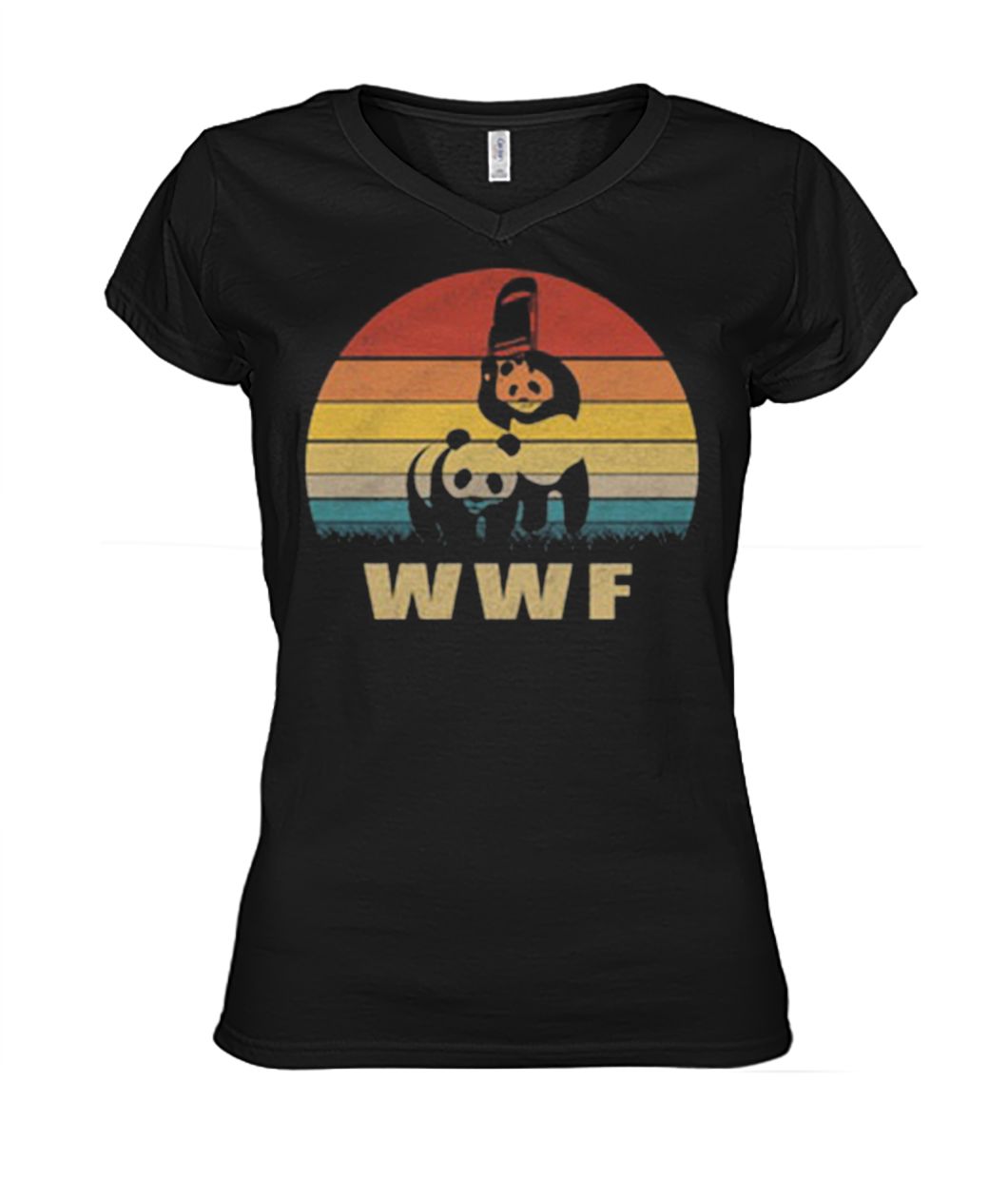 Vintage WWF panda wrestling save the panda women's v-neck