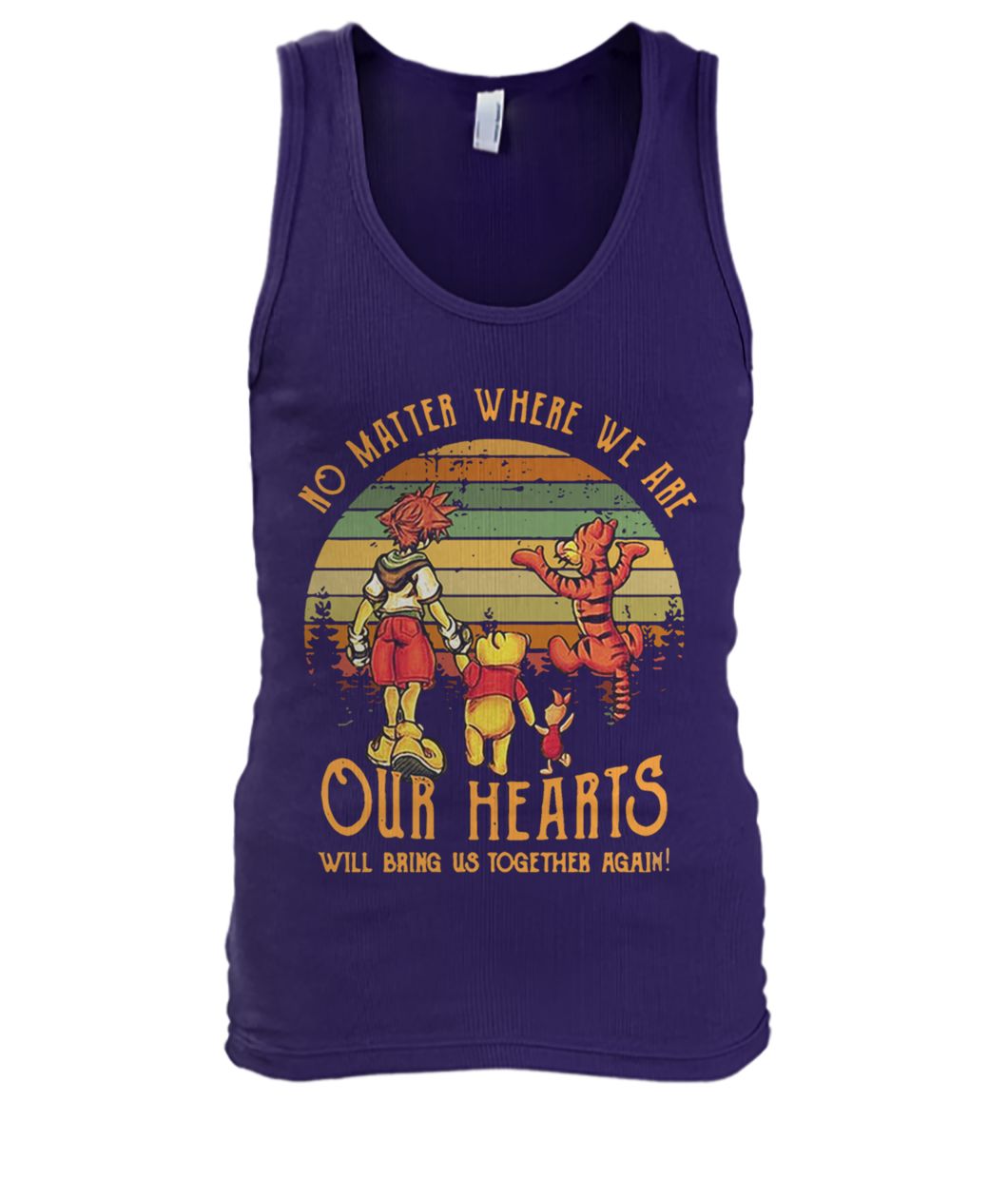 Vintage winnie the pooh no matter where we are our hearts will bring us together again men's tank top