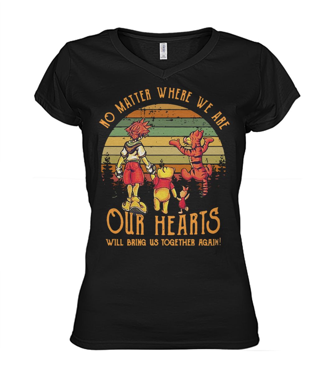 Vintage winnie the pooh no matter where we are our hearts will bring us together again women's v-neck