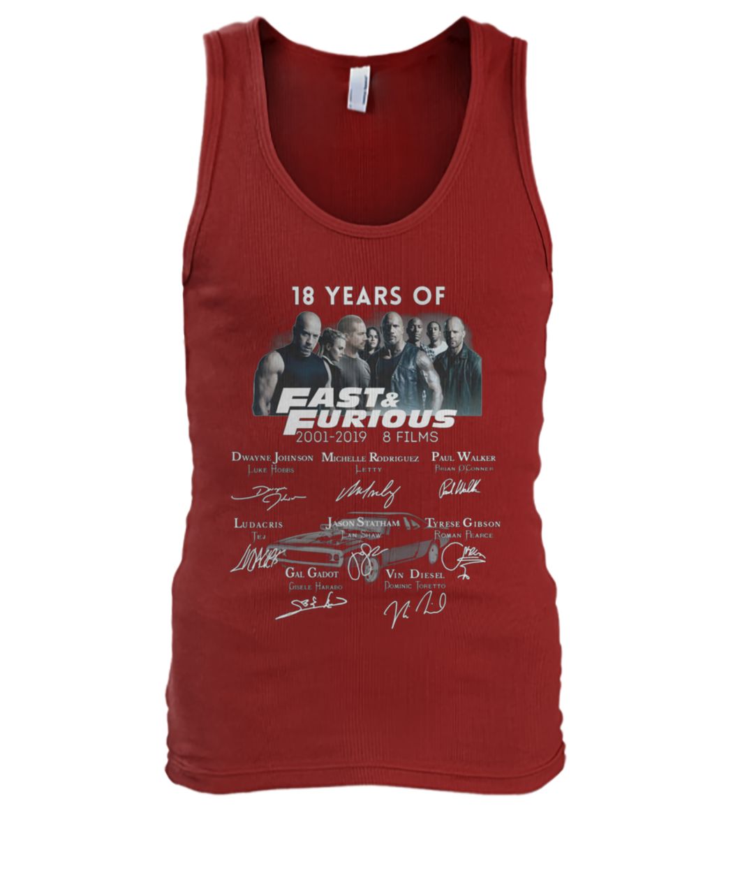 18 years of fast and furious 2001 2019 8 films men's tank top