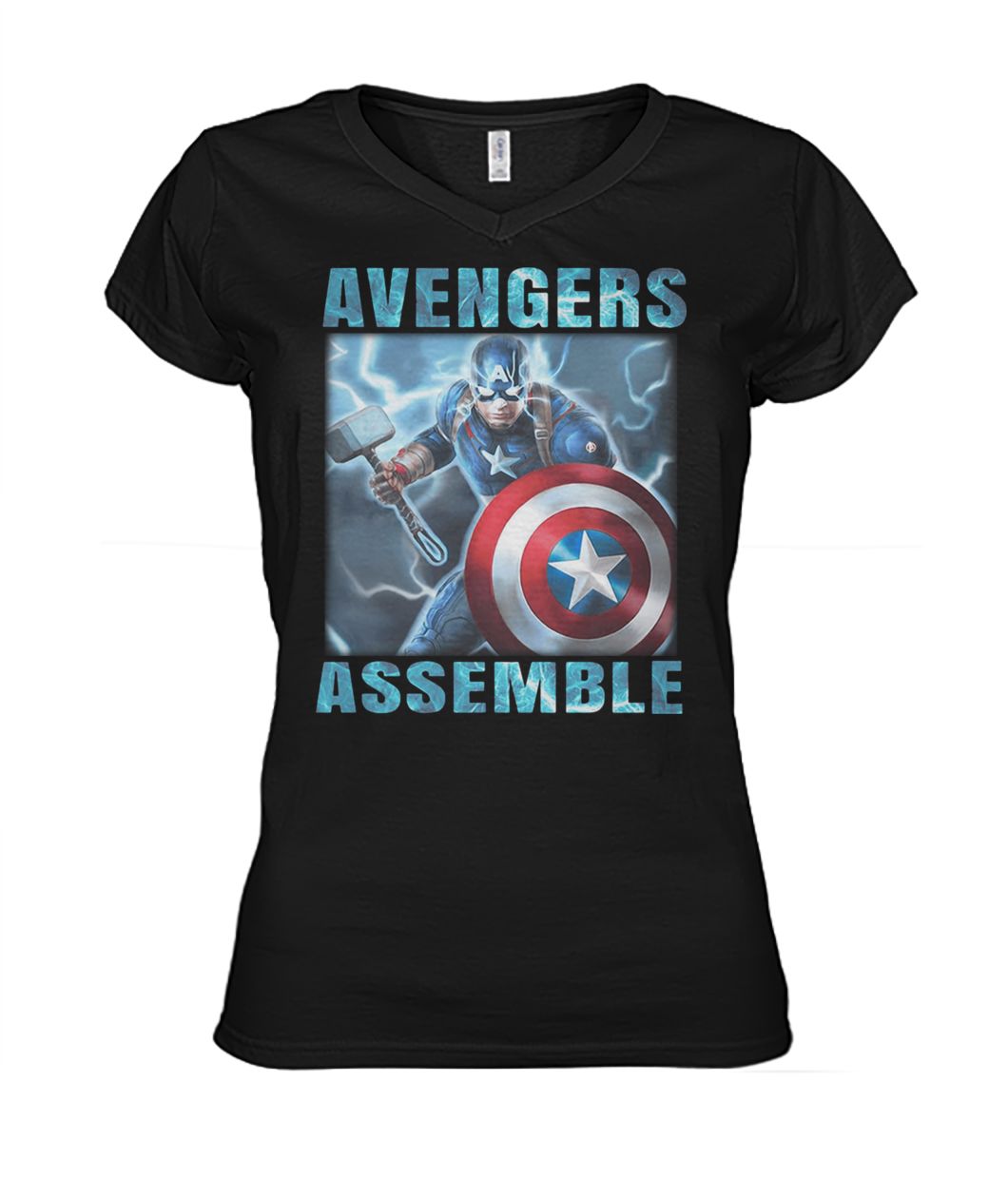 Captain America with Mjolnir Avengers assemble women's v-neck