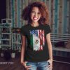 Coat of arms of mexico inside american flag shirt