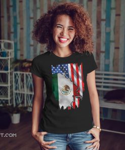 Coat of arms of mexico inside american flag shirt