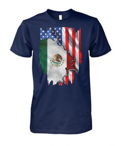 Coat of arms of mexico inside american flag unisex cotton tee