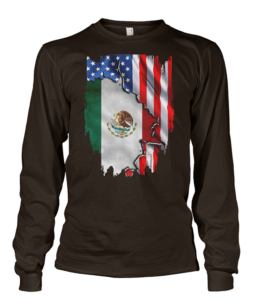 Coat of arms of mexico inside american flag unisex long sleeve