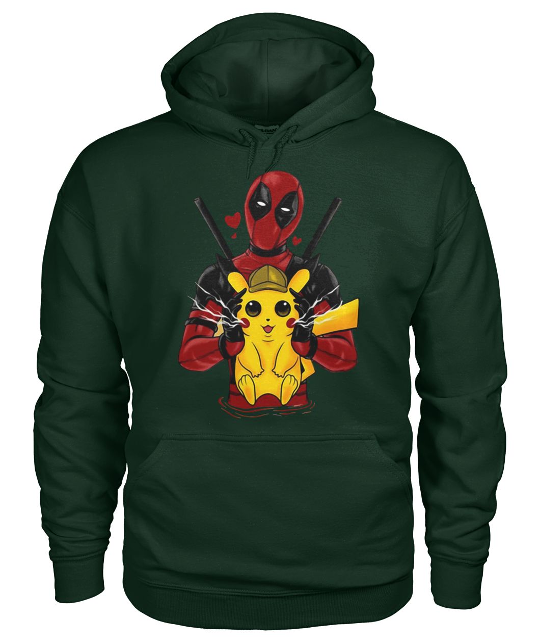 Deadpool hugging detective Pikachu gildan hoodie