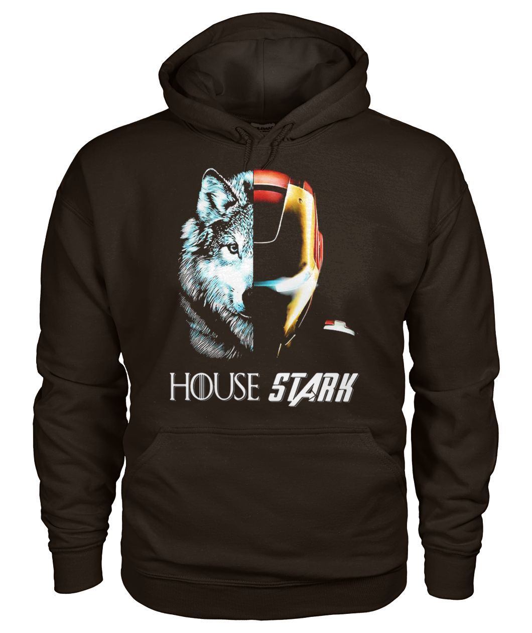 Game of thrones and avengers direwolf iron man mash up gildan hoodie
