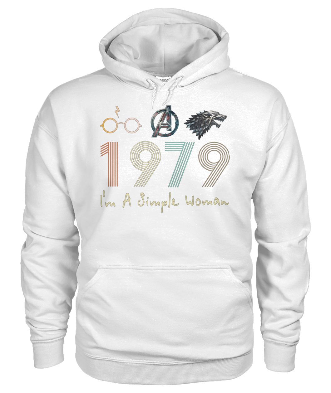 I'm a simple woman 1979 who love harry potter avengers and game of thrones gildan hoodie