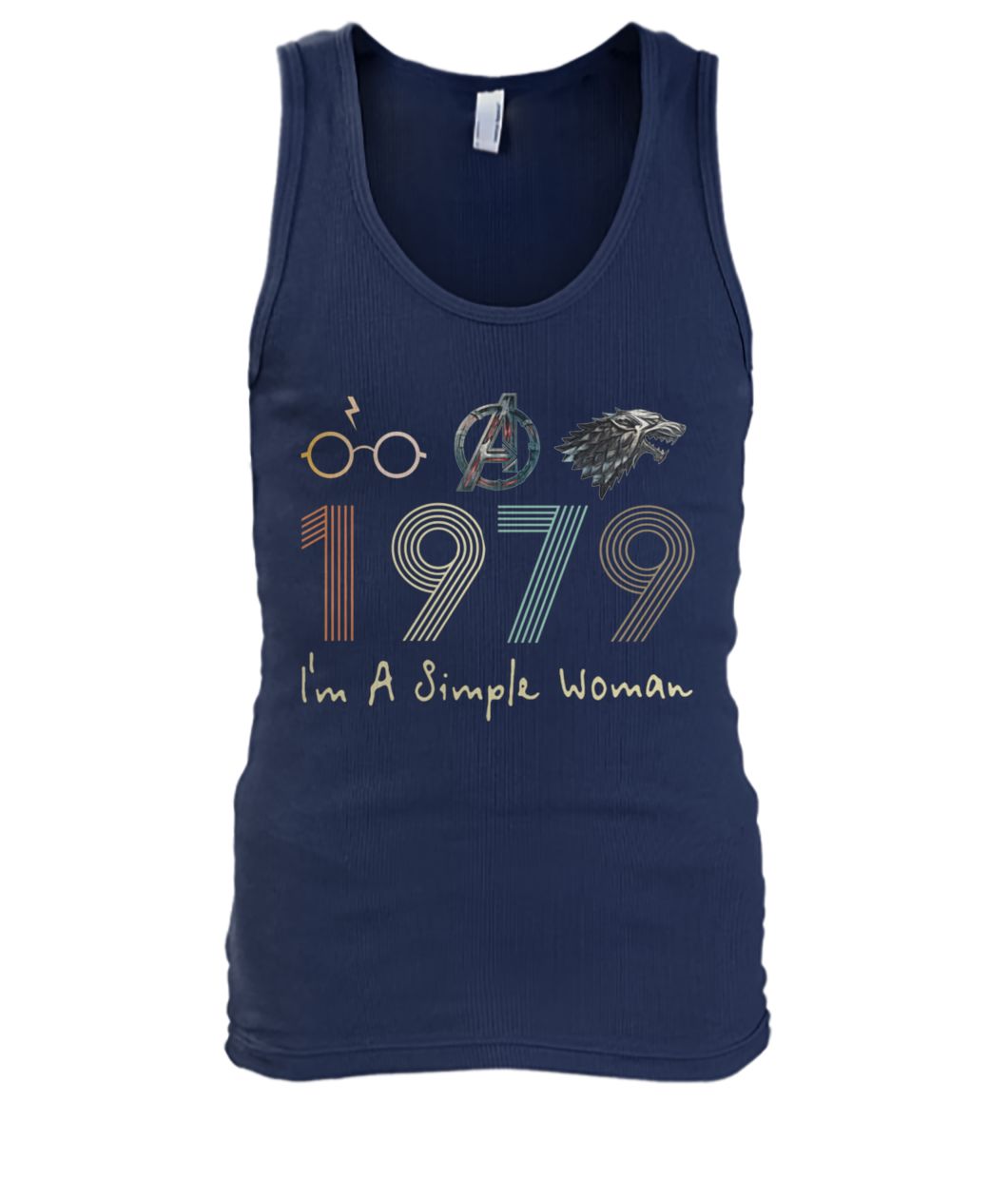 I'm a simple woman 1979 who love harry potter avengers and game of thrones men's tank top