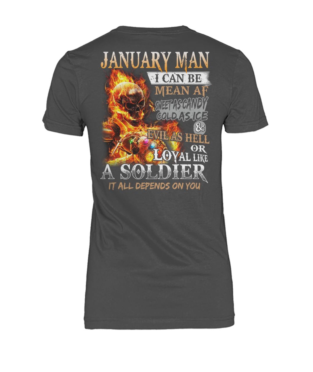 January man I can be mean af sweet as candy gold as ice and evil as hell women's crew tee