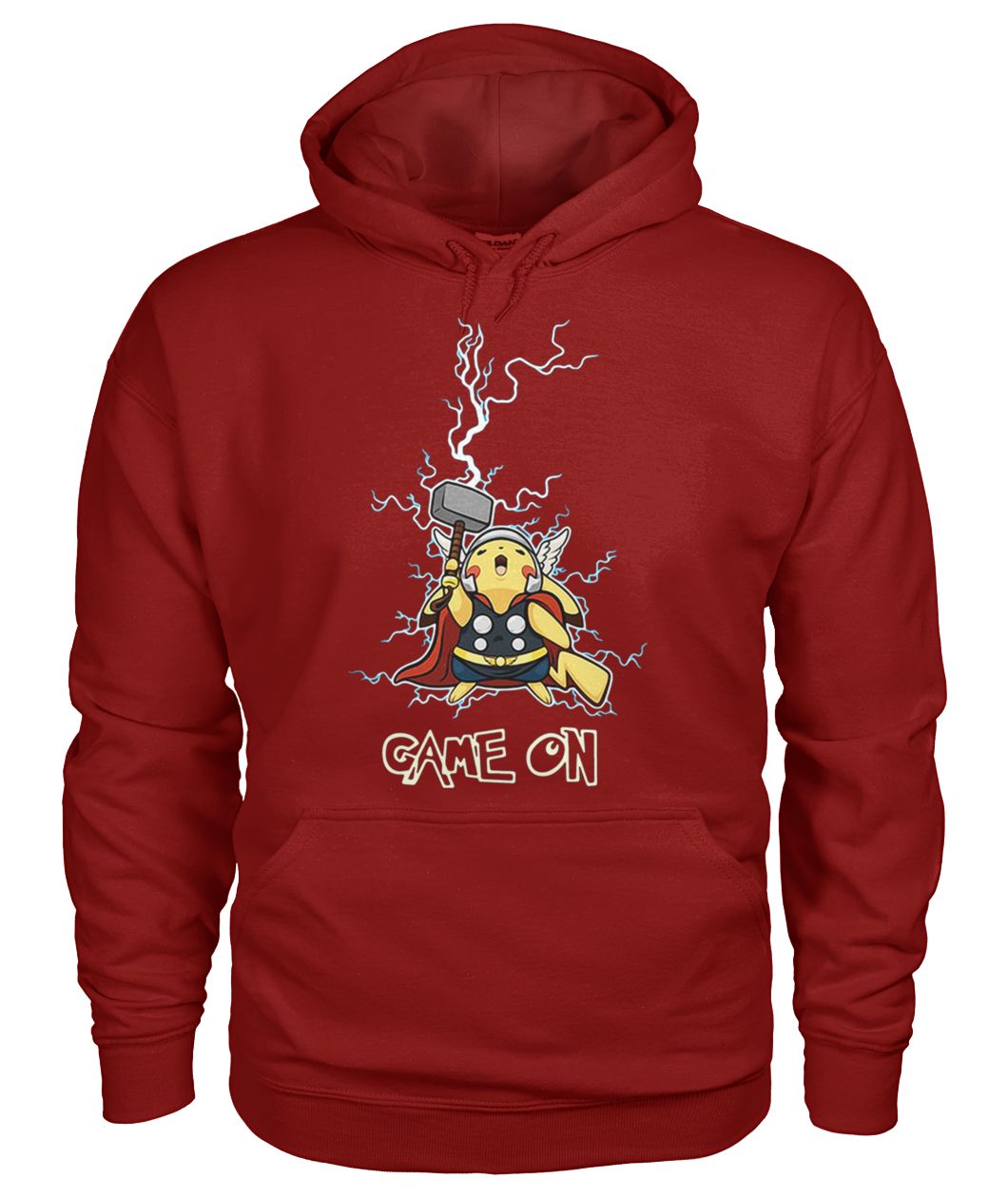 Pikachu being the god of thunder thor game on gildan hoodie