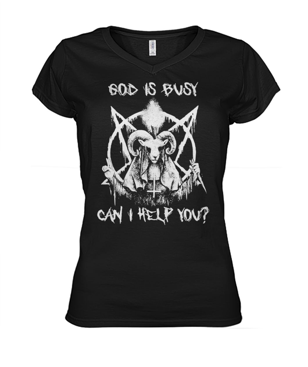 Satan God is busy can I help you women's v-neck