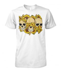 Skulls sunflower floral flowers unisex cotton tee