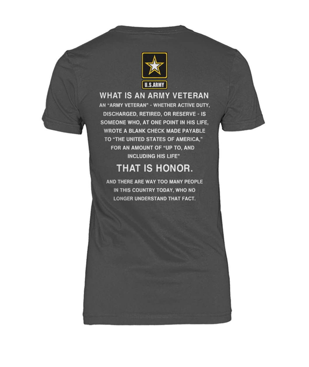 U.S.Army what is an army veteran that is honor women's crew tee