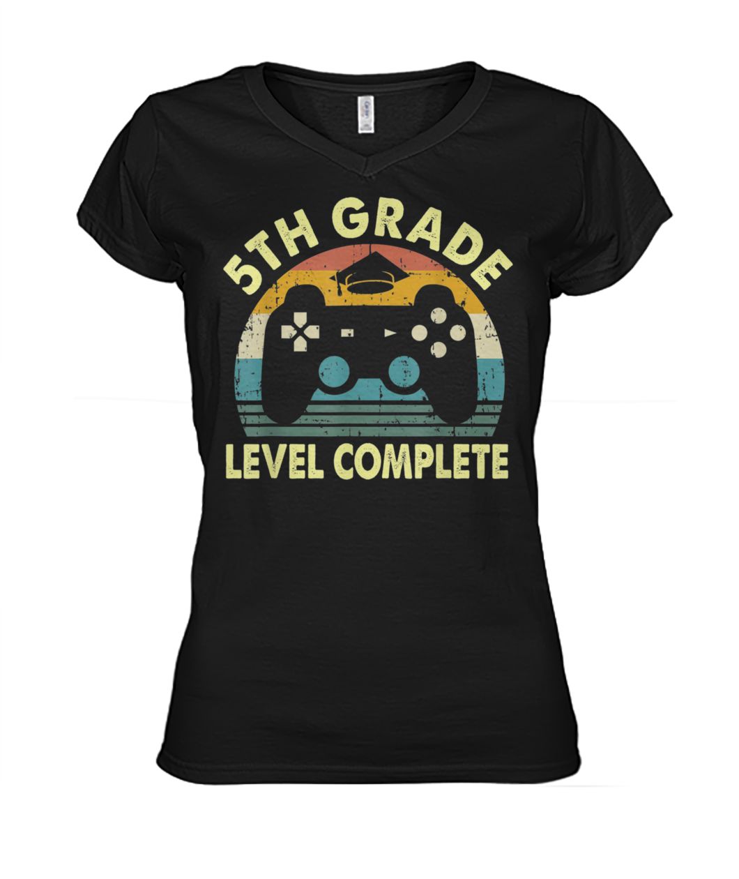 Vintage 5th grade level complete video gamer graduation women's v-neck