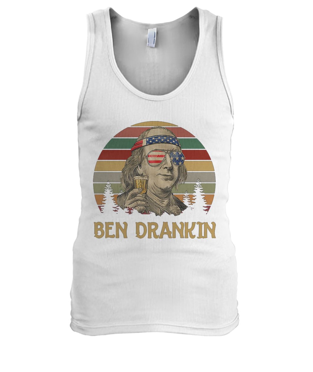 Vintage ben drankin benjamin franklin with american flag men's tank top