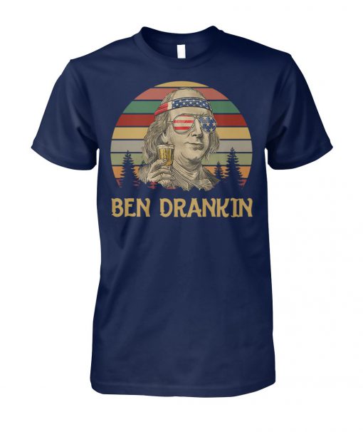 Vintage ben drankin benjamin franklin with american flag unisex cotton tee
