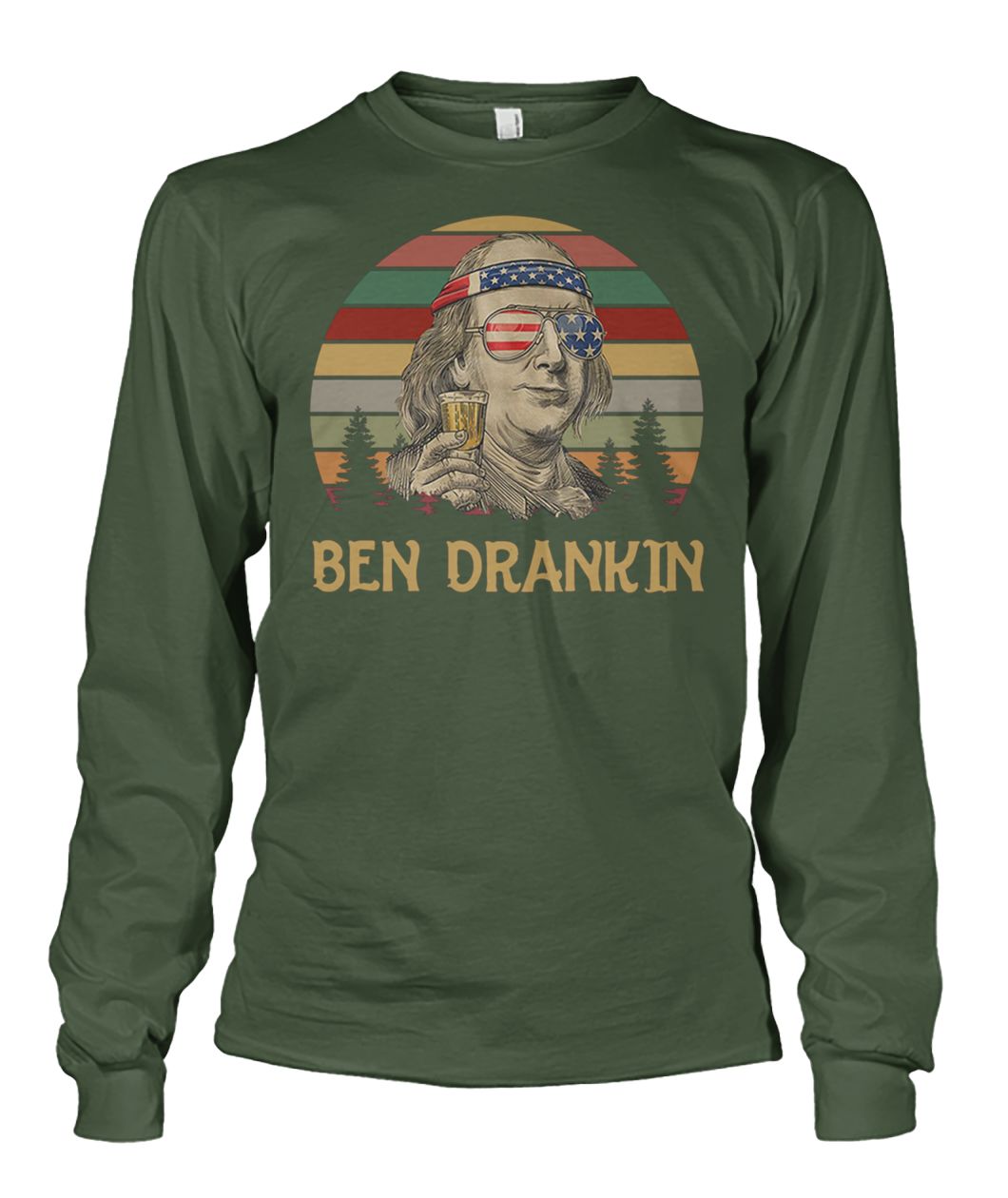 Vintage ben drankin benjamin franklin with american flag unisex long sleeve