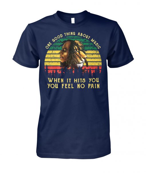 Vintage bob marley iron lion zion one good thing about music when it hits you you feel no pain unisex cotton tee