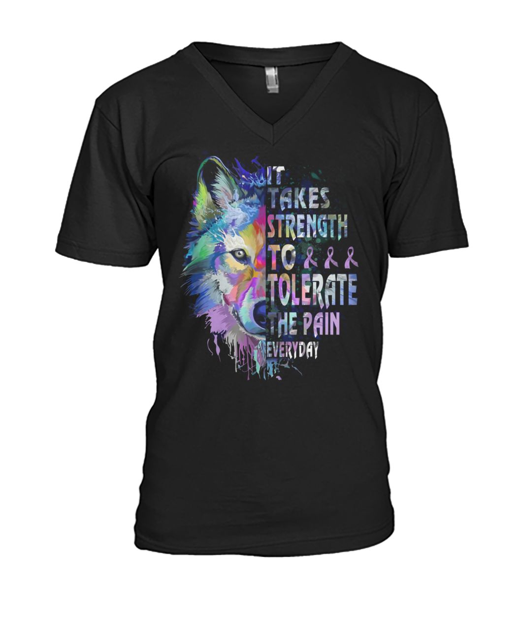 Wolf it takes strength to tolerate the pain everyday fibromyalgia awareness mens v-neck
