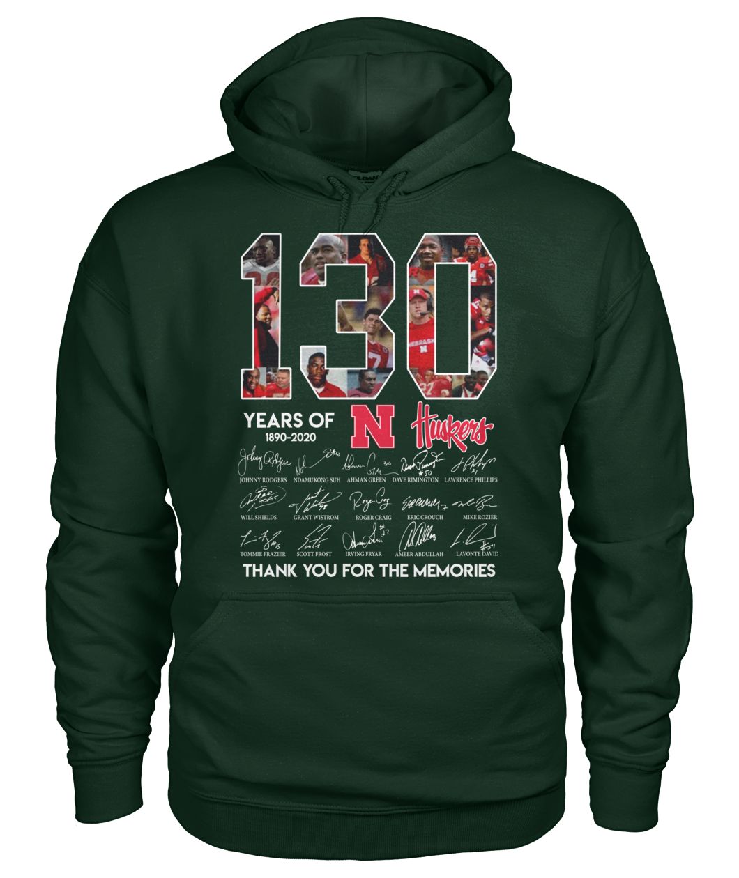 130 years of nebraska cornhuskers 1890-2020 thank you for the memories signatures gildan hoodie