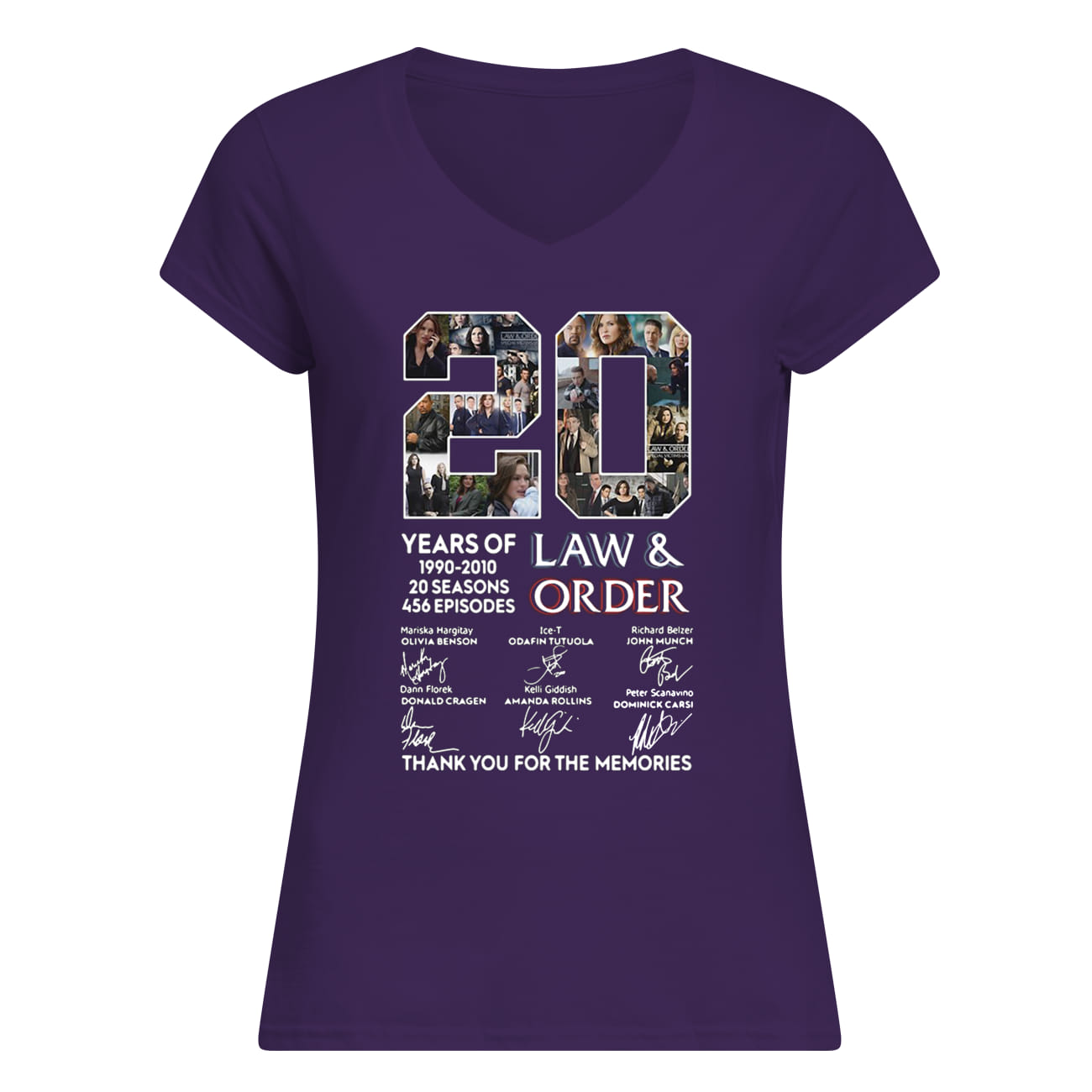 20 years of law and order 1990 2010 20 seasons 456 episodes signatures lady v-neck