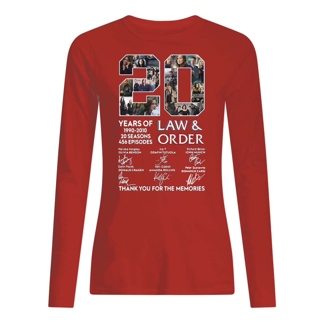 20 years of law and order 1990 2010 20 seasons 456 episodes signatures longsleeve tee