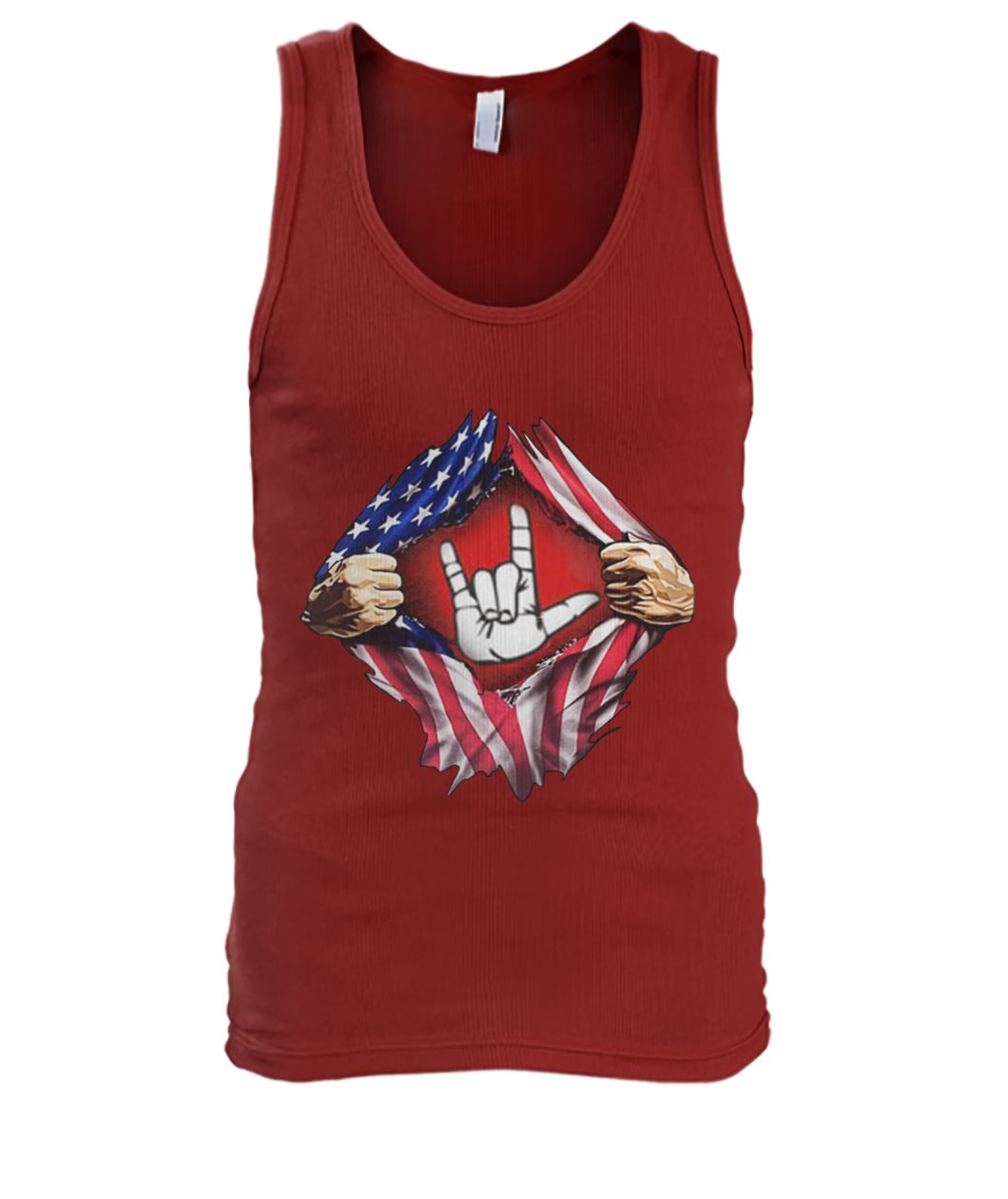 4th of july american flag peace sign hand men's tank top