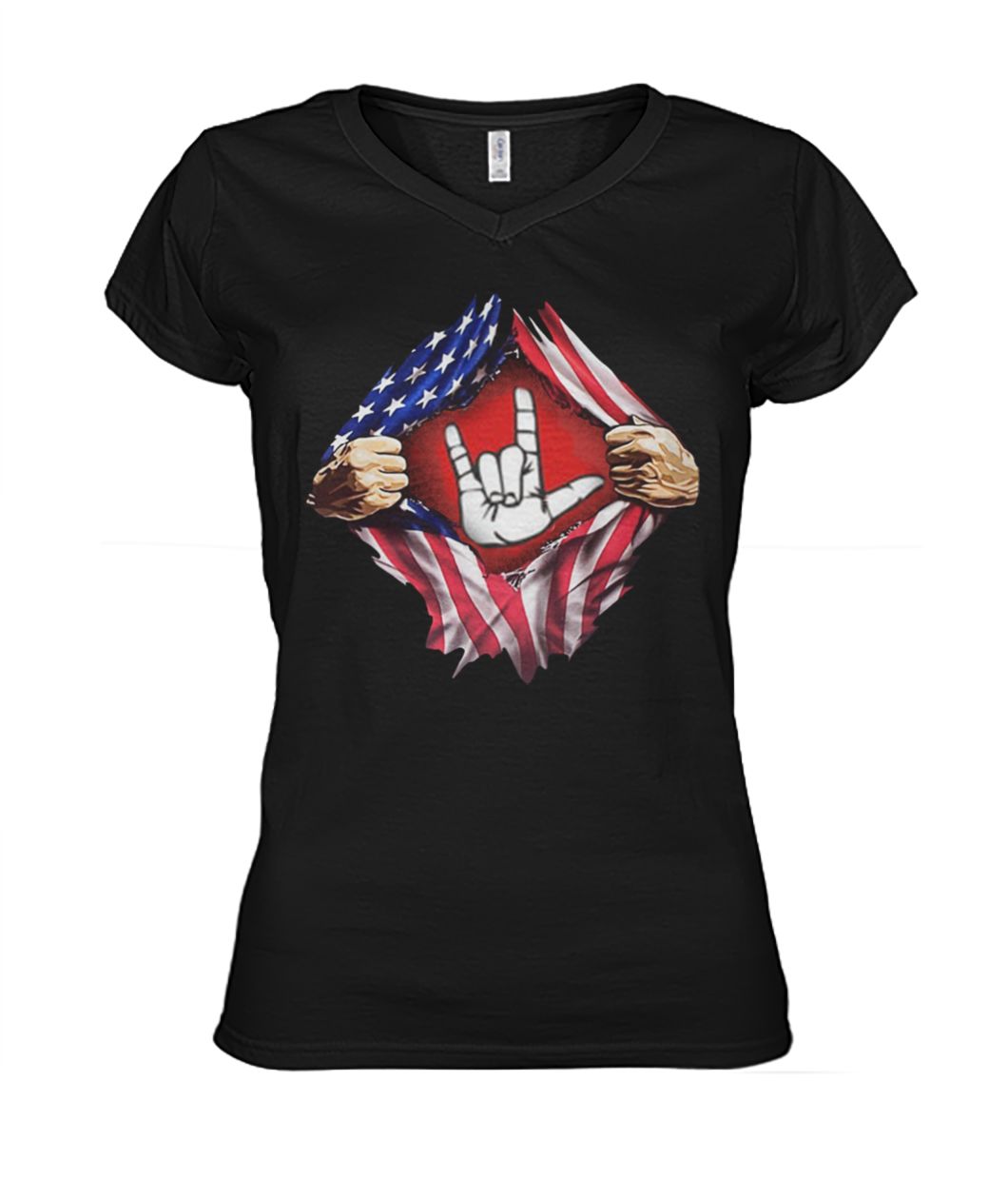 4th of july american flag peace sign hand women's v-neck