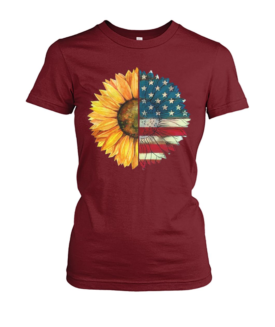 4th of july american flag sunflower women's crew tee