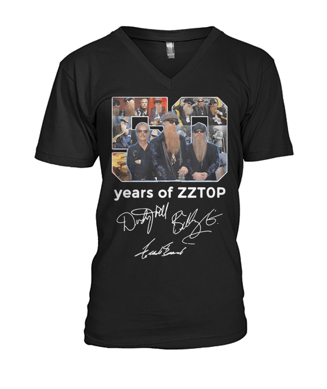 50 years of zz top anniversary tour 2019 signatures mens v-neck