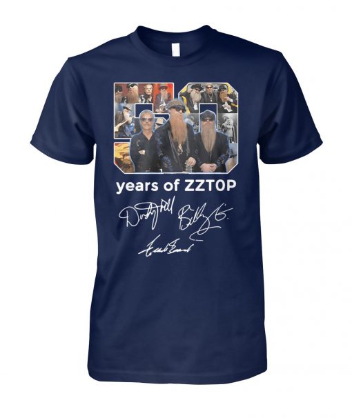 50 years of zz top anniversary tour 2019 signatures unisex cotton tee