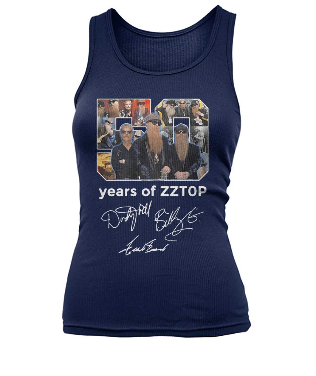 50 years of zz top anniversary tour 2019 signatures women's tank top
