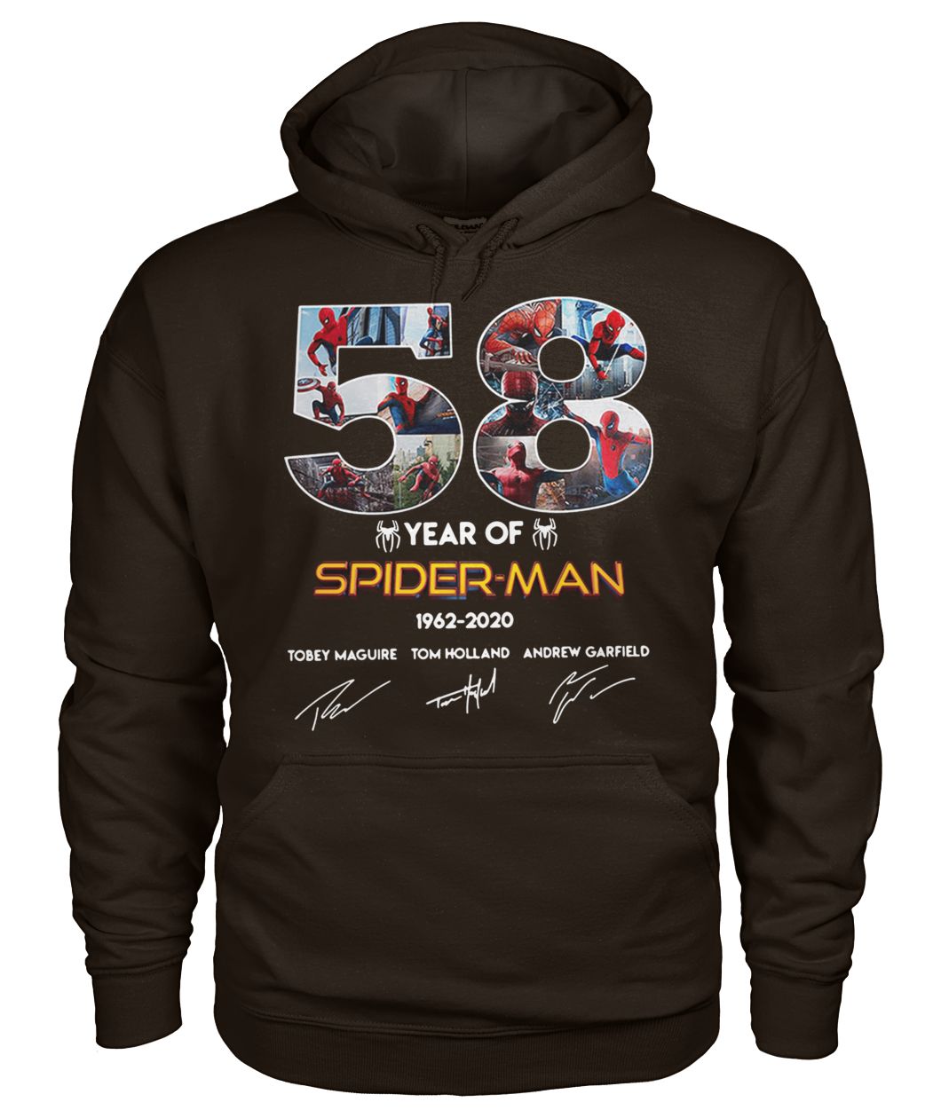 58 year of spider-man 1962 2020 signatures gildan hoodie