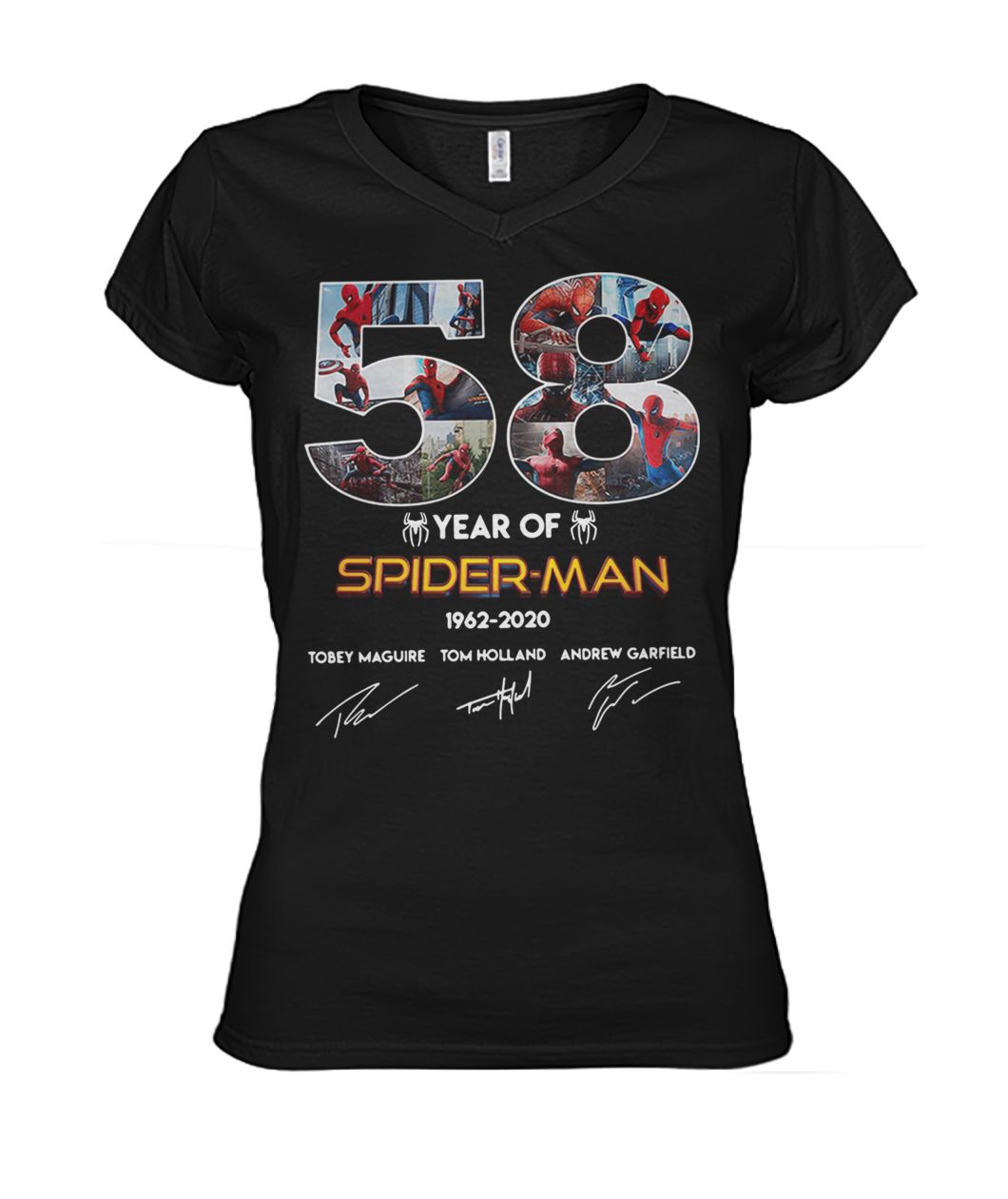 58 year of spider-man 1962 2020 signatures women's v-neck