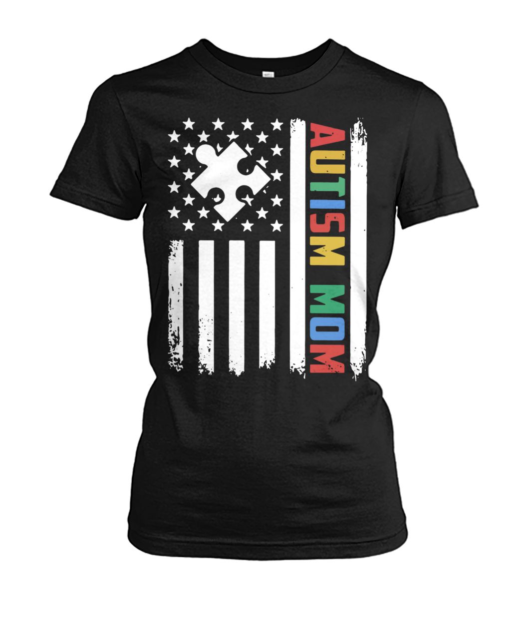 Autism mom america flag independence day women's crew tee