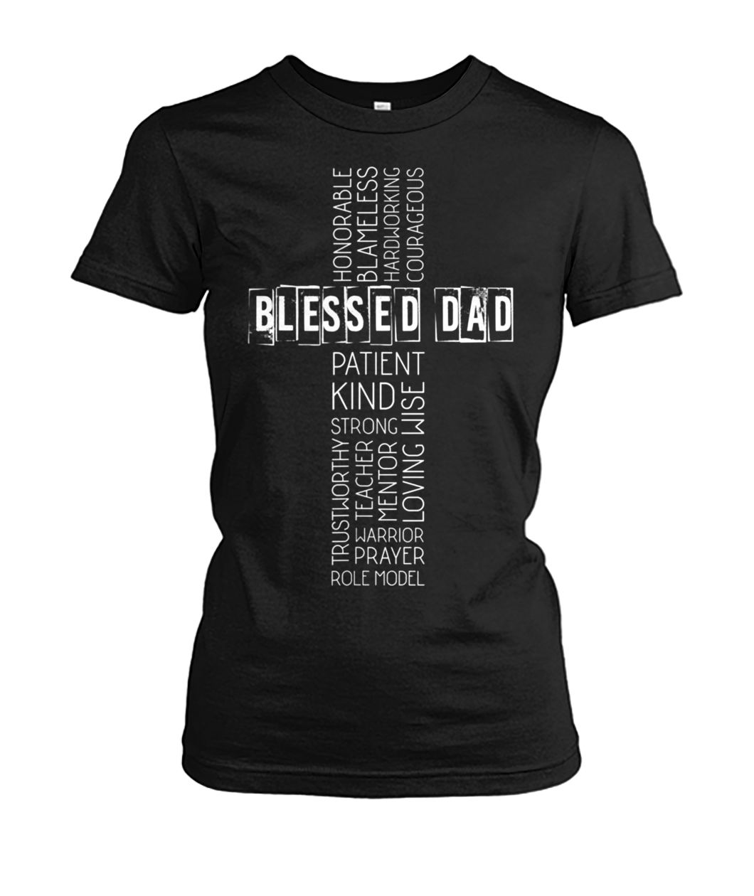 Christian blessed dad cross father's day women's crew tee